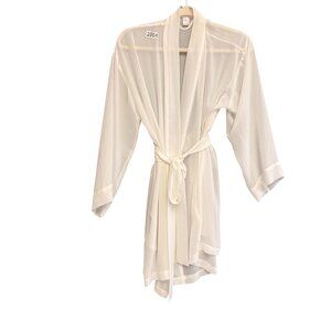 VTG Victoria's Secret Women Robe Kimono One Size White Chiffon Tie Front Retro